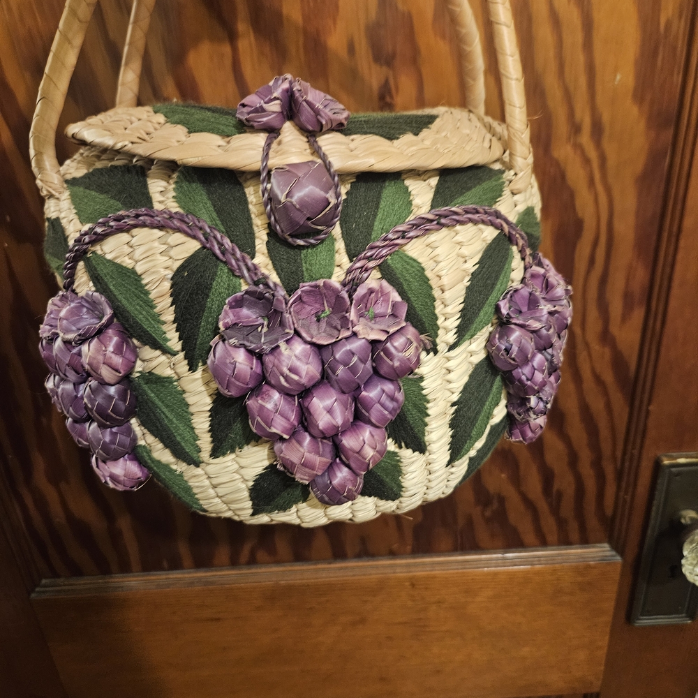Handcrafted Woven Bag with Purple Grapes